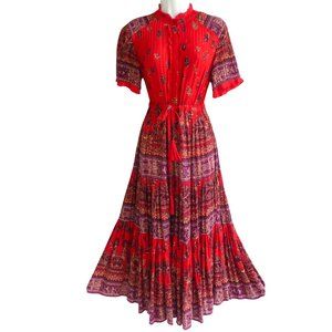 Free People Rare Feelings Maxi Dress Floral Peasant Boho A Line Tier Pleated Ruf